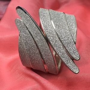 Silver Bracelet Cuff Stardust Glitter Hinged Wings